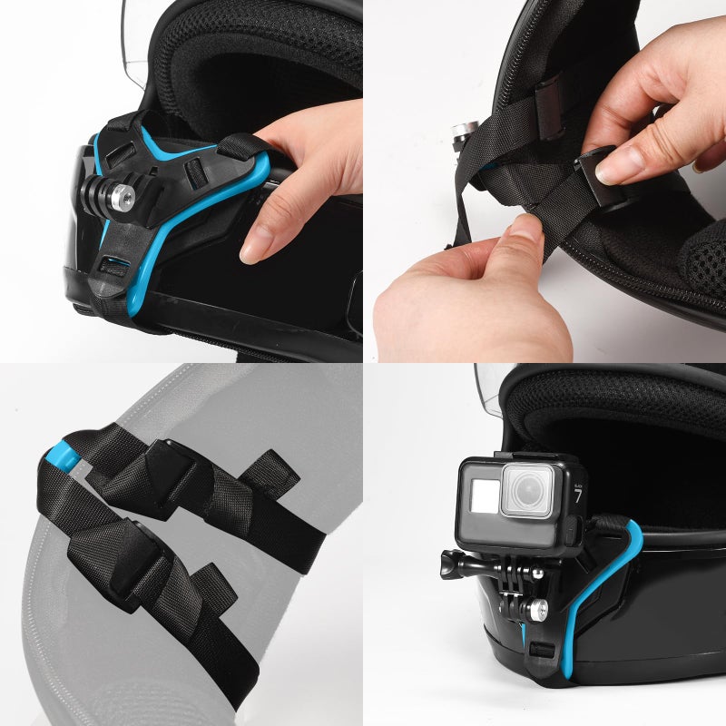 Lupholue Motorcycle Helmet Chin Strap Mount Compatible with GoPro Hero 12, 11, 10, 9, 8, 7, (2018), 6, Hero Black, Insta 360, Session, Xiaomi Yi, SJCAM (Blue) - Image 2